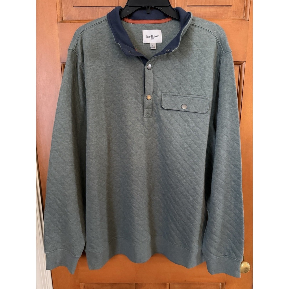 Men's Goodfellow Green Quilted 1/4 Snap Long Sleeve Pullover Size Large NWT